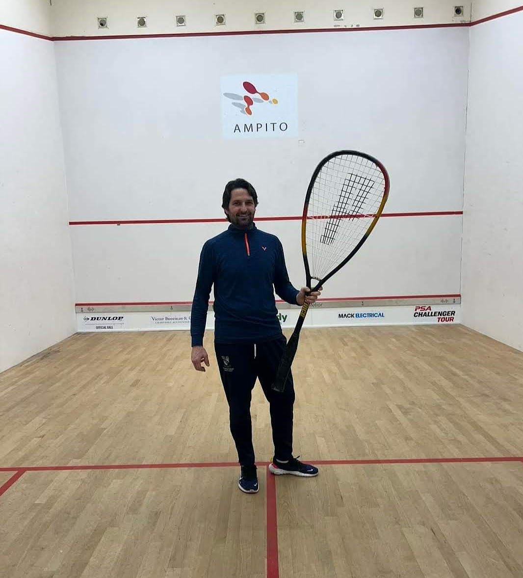 a beginners guide to squash and a player with an extra large racket